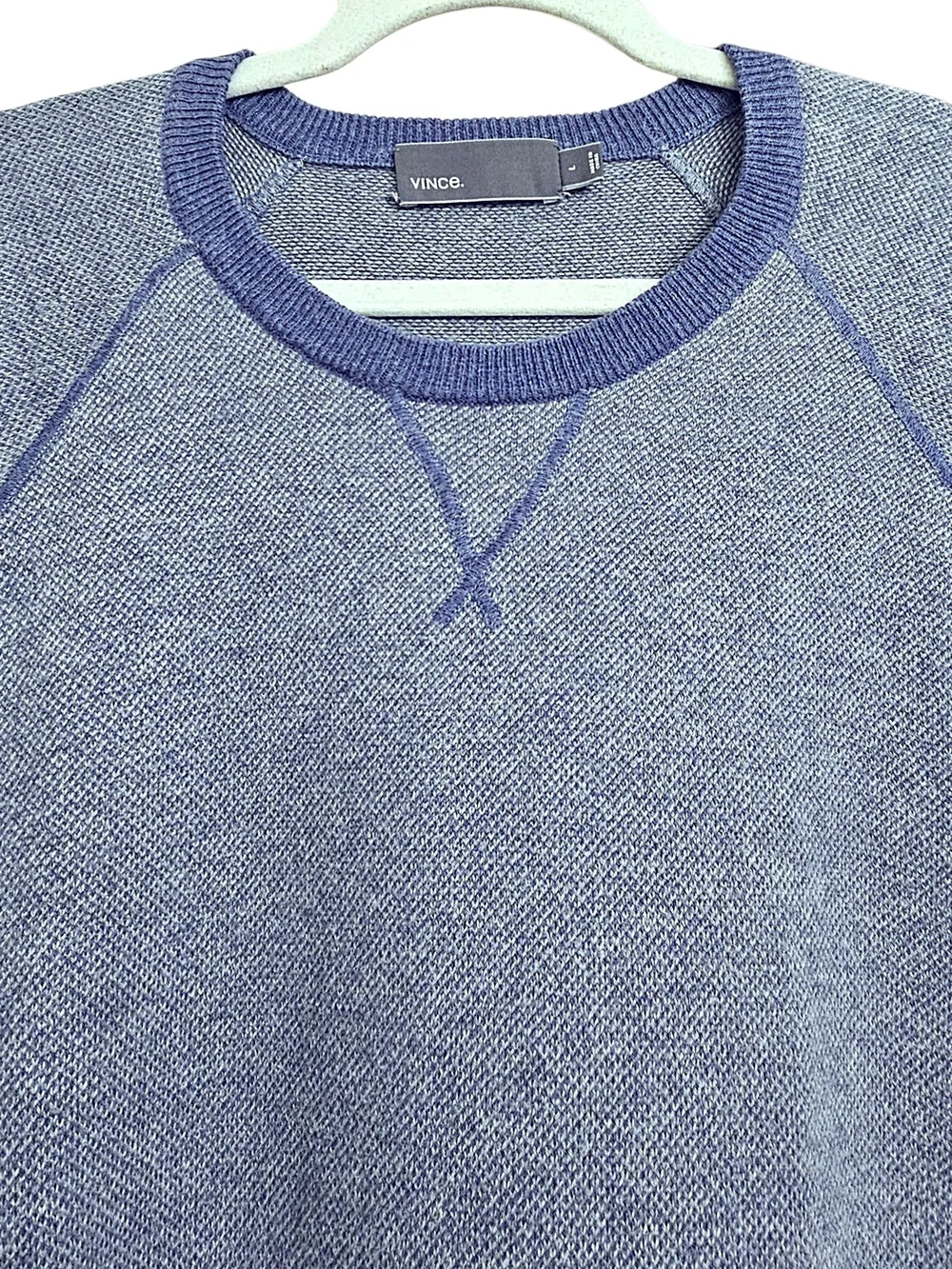 Vince Men’s Cotton Cashmere Birdseye Raglan Sweater Gray Blue Large